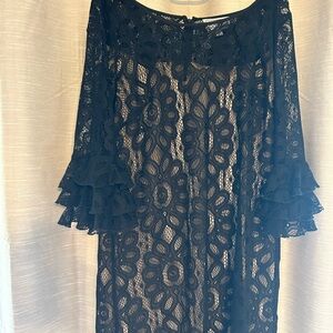 Black Lace Floral Dress with Bell Sleeves